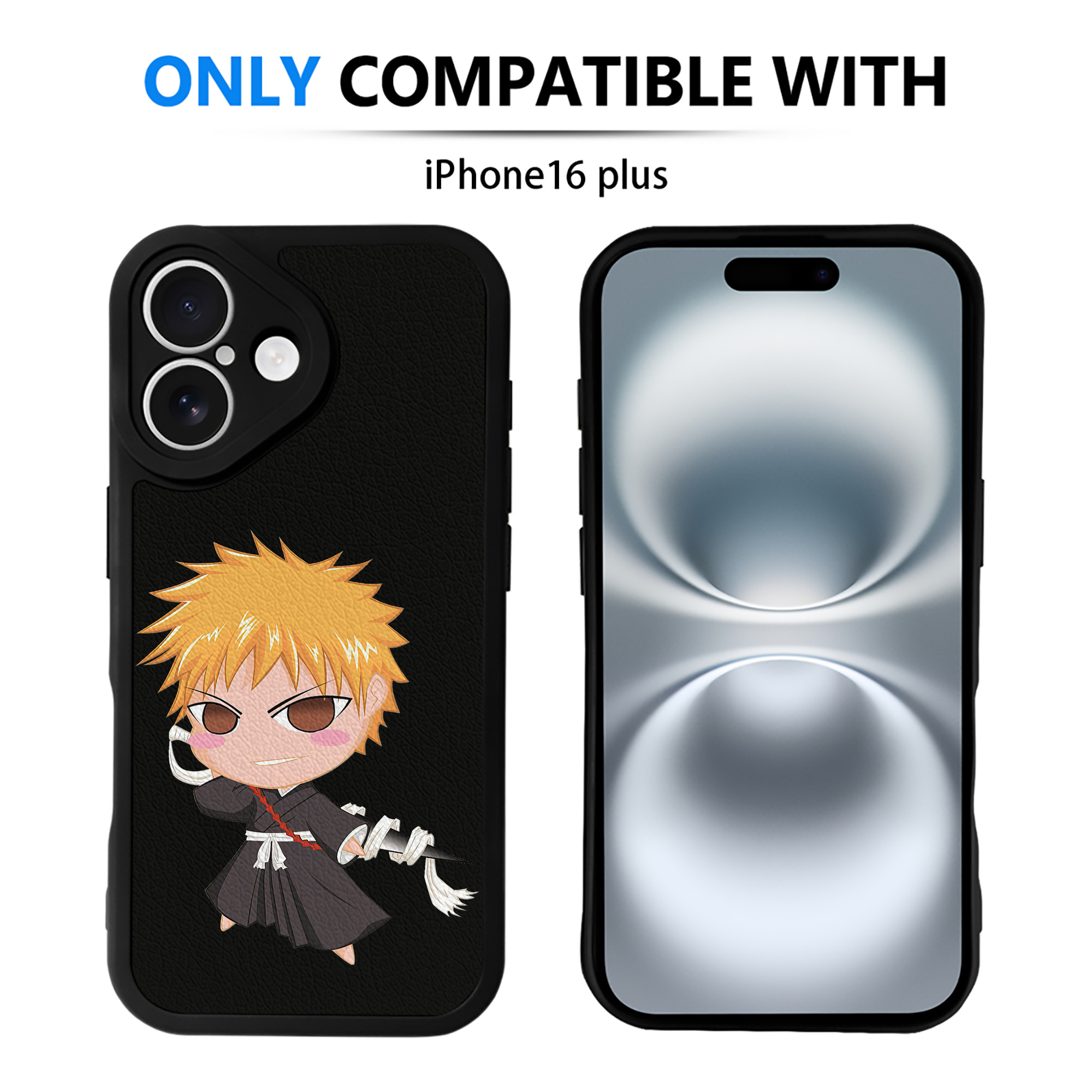 ブリーチ 黒崎一護（くろさき いちご）BLEACH Kurosaki Ichigo 【iPhone 16シリーズ対応】シリコンスマホケース（レザー調） 材質：シリコン